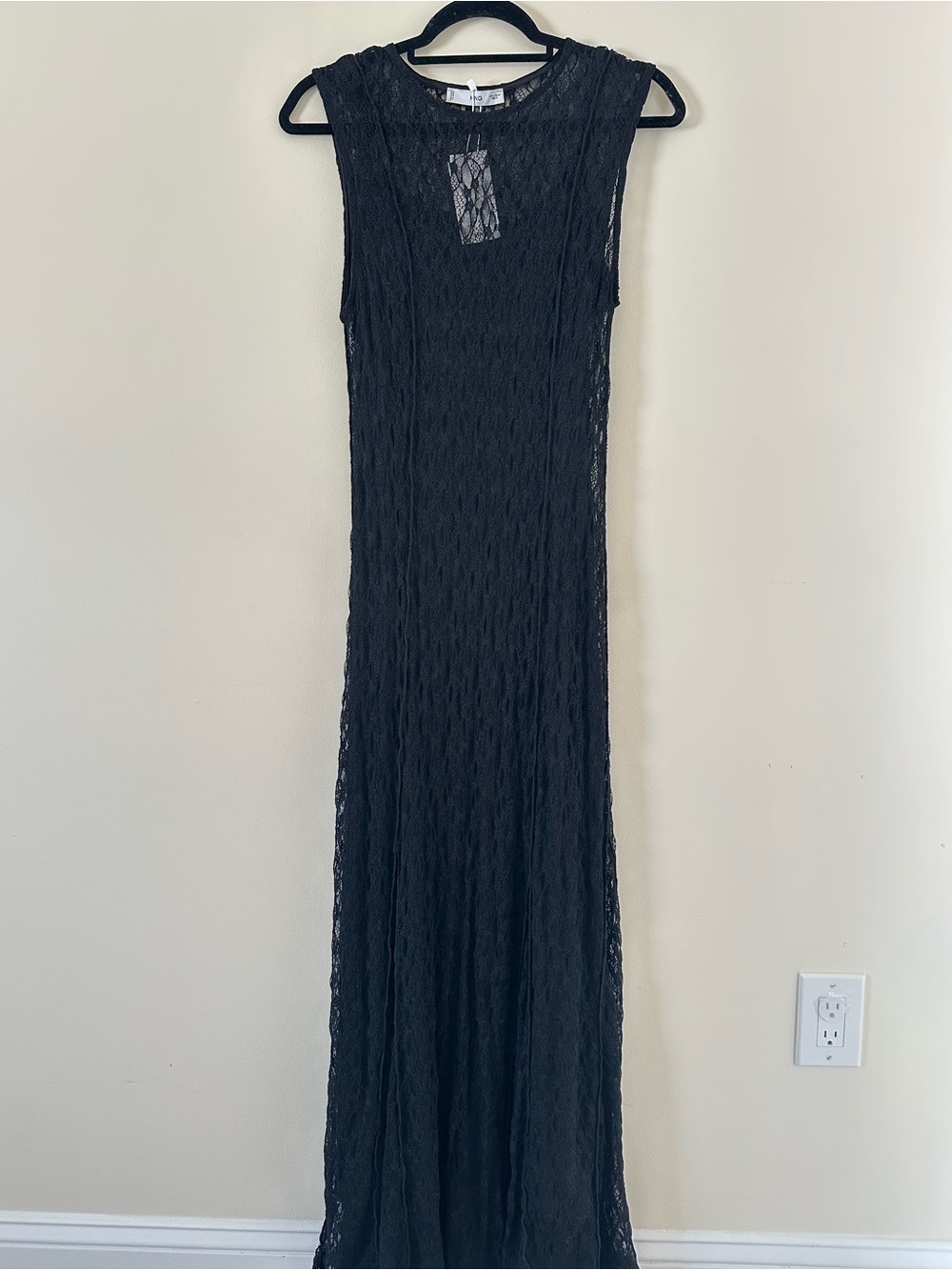 Mango Black Sleeveless Lace Maxi Dress